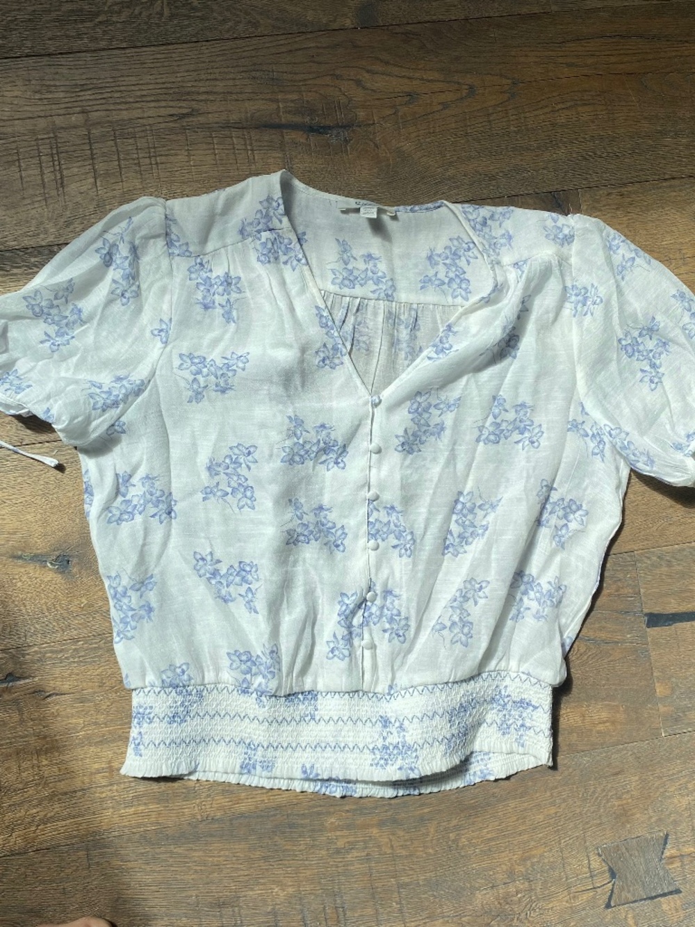 C by One Blue Floral Smocked Waist Blouse - Size XL